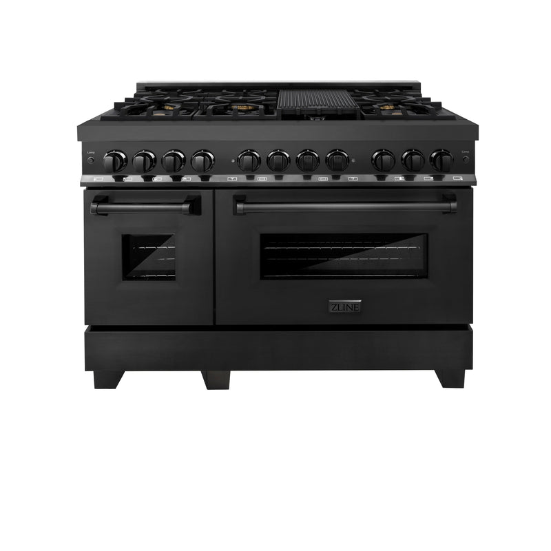 ZLINE Freestanding Range in Black Stainless Steel (Dual Fuel) (RAB-48) ZLINE