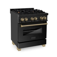 ZLINE Autograph Edition 30 in. 4.0 cu. ft. Legacy Dual Fuel Range with 4 Burner Gas Cooktop and Electric Convection Oven in Black Stainless Steel and Champagne Bronze Accents