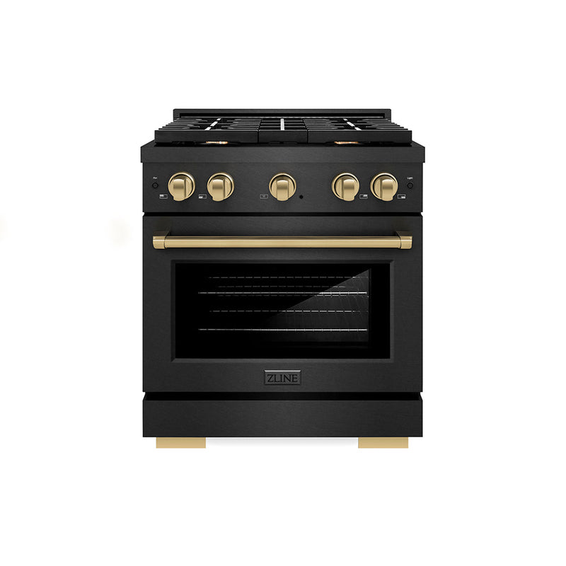 ZLINE SDRBSZ-30-CB Autograph Edition 30" Paramount Dual Fuel Range in Black Satin Stainless/Champagne Bronze
