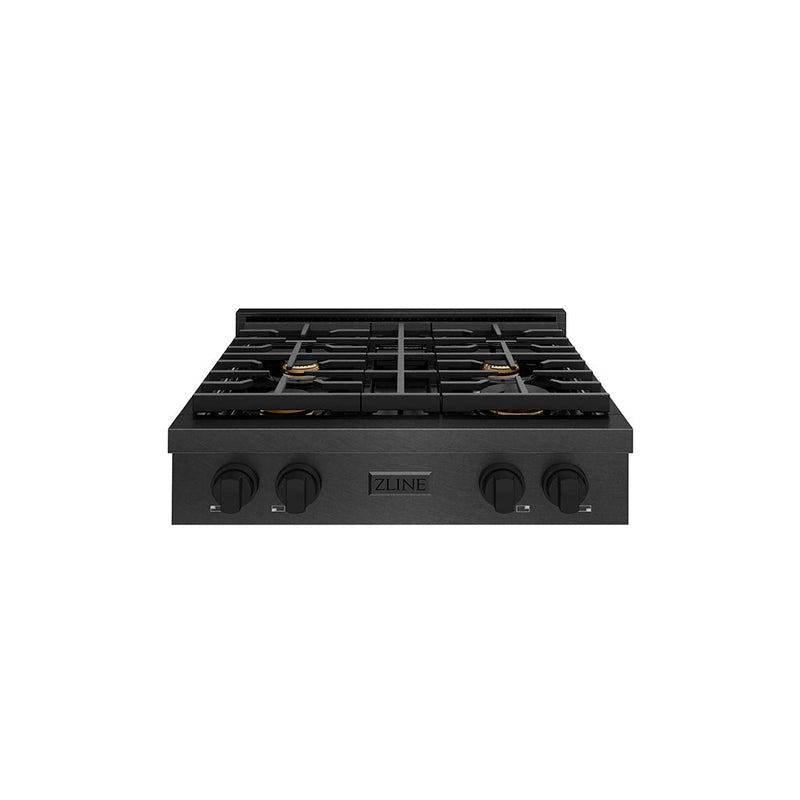 ZLINE 30 in. Paramount Gas Rangetop with 4 Brass Burners and Porcelain Cooktop in Black Satin Stainless Steel (SRTBS-BR-30)