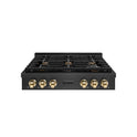 ZLINE Autograph Edition 36 in. Paramount Gas Rangetop with 6 Burner Porcelain Cooktop in Black Satin Stainless Steel and Polished Gold Accents (SRTBSZ-36-G)
