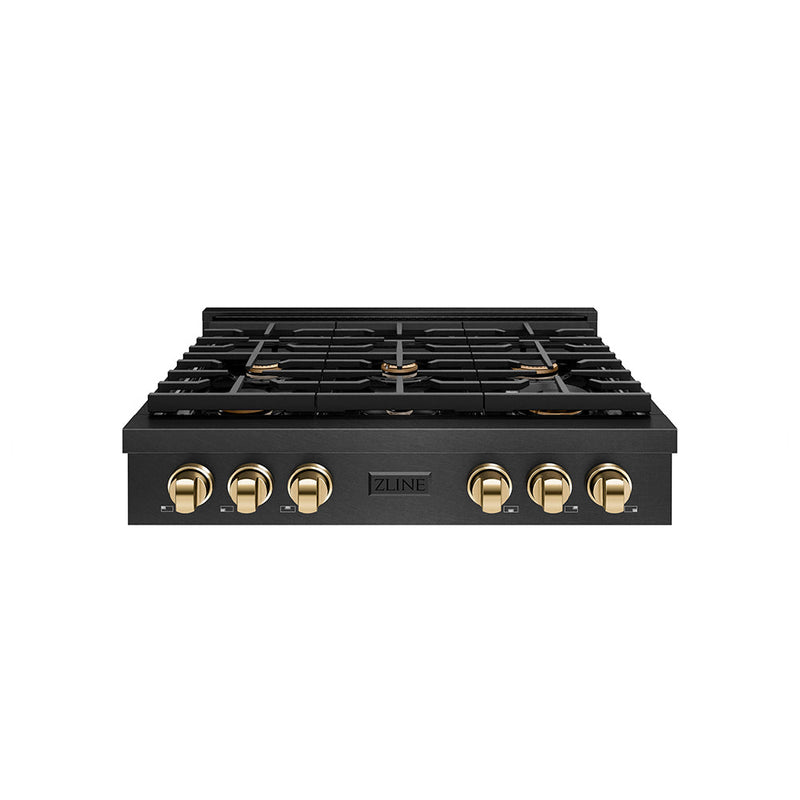 ZLINE Autograph Edition 36 in. Paramount Gas Rangetop with 6 Burner Porcelain Cooktop in Black Satin Stainless (SRTBSZ-36-G)