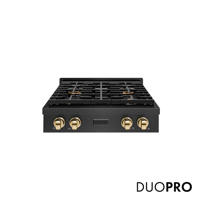 ZLINE Designer Collection 48 in. 6.7 cu. ft. Paramount Dual Fuel Range with 8 Burner DuoPro™ Cooktop and Dual Ovens in Black Satin Stainless Steel with Matte Black and Champagne Bronze Accents (PSDRBSZ-48-MBCB)