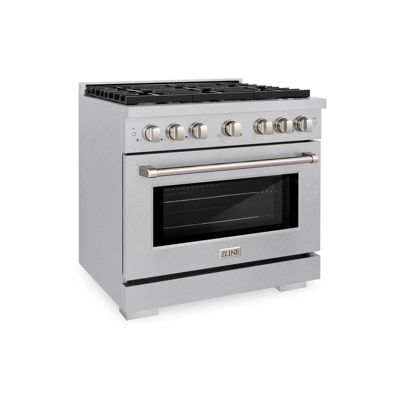 ZLINE 36 in. 5.2 cu. ft. Paramount Dual Fuel Range with Gas Cooktop and Electric Convection Oven in Satin Stainless Steel with 6 Brass Burners (SDRS-BR-36) ZLINE