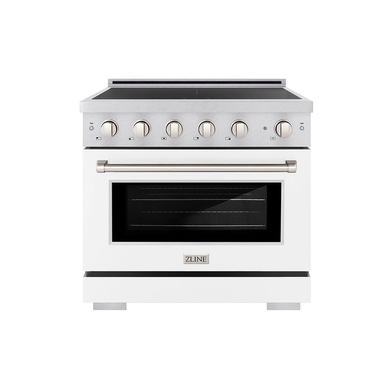 ZLINE 36 in. 5.2 cu. ft. Paramount Induction Range with 5 Element Cooktop and Electric Convection Oven in Satin Stainless Steel with White Matte Door (SINRS-WM-36) ZLINE