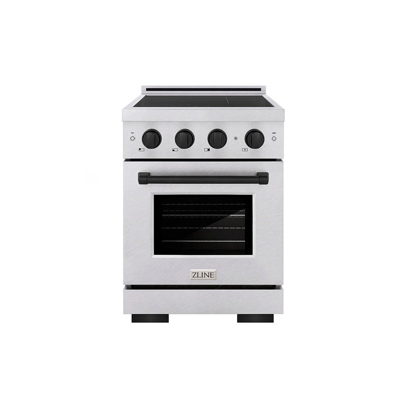 ZLINE Autograph Edition 24 in. 3.2 cu. ft. Paramount Induction Range with 3 Element Cooktop and Electric Convection Oven in Satin Stainless Steel with Matte Black Accents (SINRSZ-24-MB) ZLINE