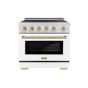ZLINE Autograph Edition 36 in. 5.2 cu. ft. Paramount Induction Range with 5 Element Cooktop and Electric Convection Oven in Satin Stainless Steel with White Matte Door and Champagne Bronze Accents (SINRSZ-WM-36-CB)
