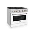 ZLINE 36 in. 5.2 cu. ft. Paramount Dual Fuel Range with 6 Burner Gas Cooktop and Electric Convection Oven in Satin Stainless Steel with White Matte Door (SDRS-WM-36)