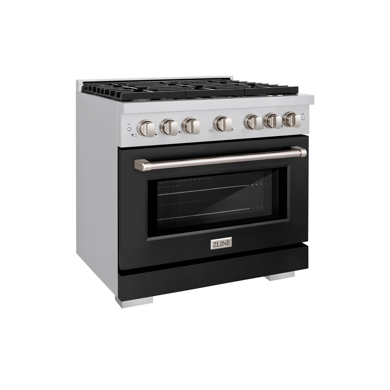ZLINE 36 in. 5.2 cu. ft. Paramount Dual Fuel Range with 6 Burner Gas Cooktop and Electric Convection Oven in Stainless Steel with Black Matte Door (SDR-BLM-36) ZLINE