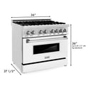ZLINE 36 in. 4.6 cu. ft. Legacy Dual Fuel Range with 6 Burner Gas Cooktop and Electric Convection Oven in Stainless Steel with Griddle and White Matte Door (RA-WM-GR-36)