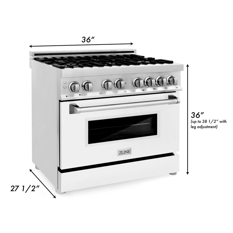 ZLINE 36 in. 4.6 cu. ft. Legacy Dual Fuel Range with 6 Burner Gas Cooktop and Electric Convection Oven in Stainless Steel with Griddle and White Matte Door (RA-WM-GR-36)