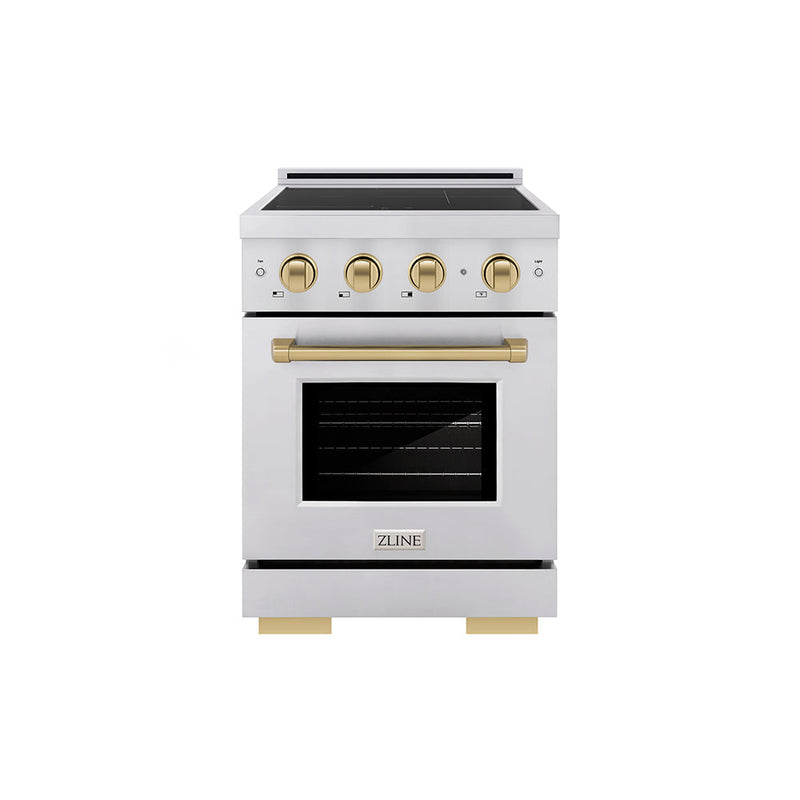 ZLINE Autograph Edition 24 in. 3.2 cu. ft. Paramount Induction Range with 3 Element Cooktop and Electric Convection Oven in Stainless Steel with Champagne Bronze Accents (SINRZ-24-CB) ZLINE
