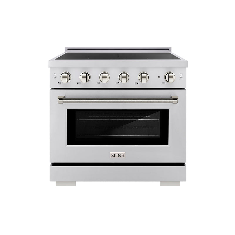 ZLINE Autograph Edition 36 in. 5.2 cu. ft. Paramount Induction Range with 5 Element Cooktop and Electric Convection Oven in Stainless Steel with Polished Nickel Helix Handle and Knob Accents (SINRZ-36-KPN) ZLINE