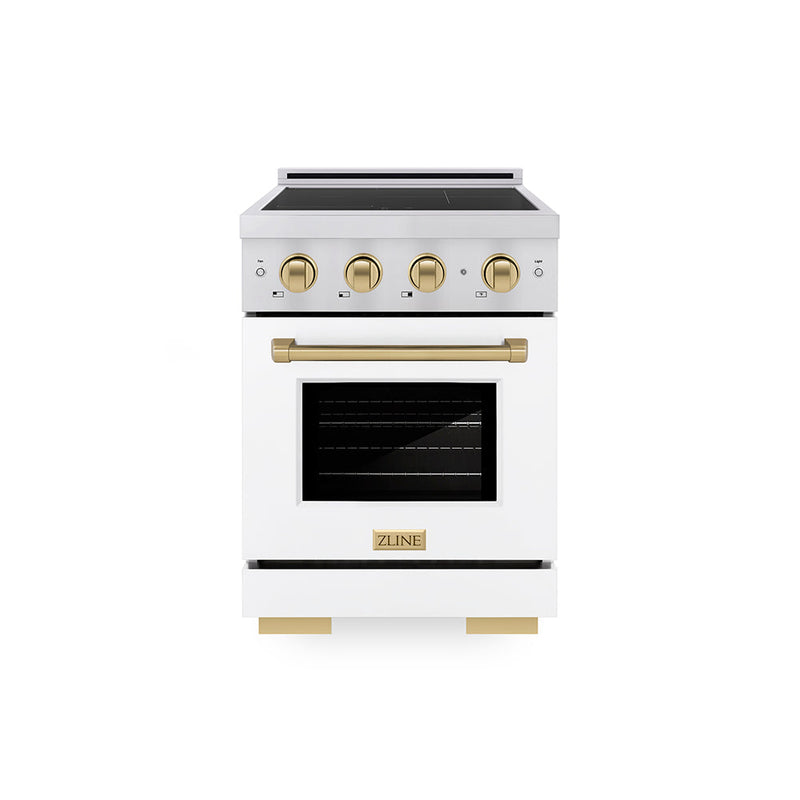 ZLINE 24 In. Paramount Autograph Induction Range in Stainless Steel with a White Matte Door and Champagne Bronze Accents (SINRZ-WM-24-CB) ZLINE