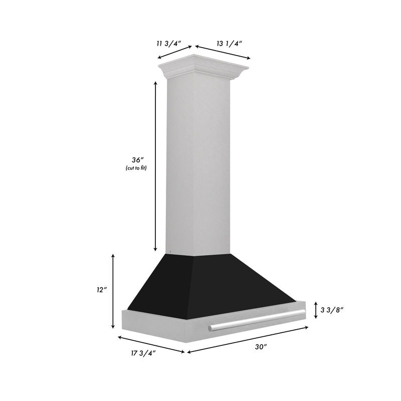 ZLINE 30 in. Convertible Satin Stainless Steel Wall Mount Range Hood with Black Matte Shell and Stainless Steel Handle (KB4SNX-BLM-30)