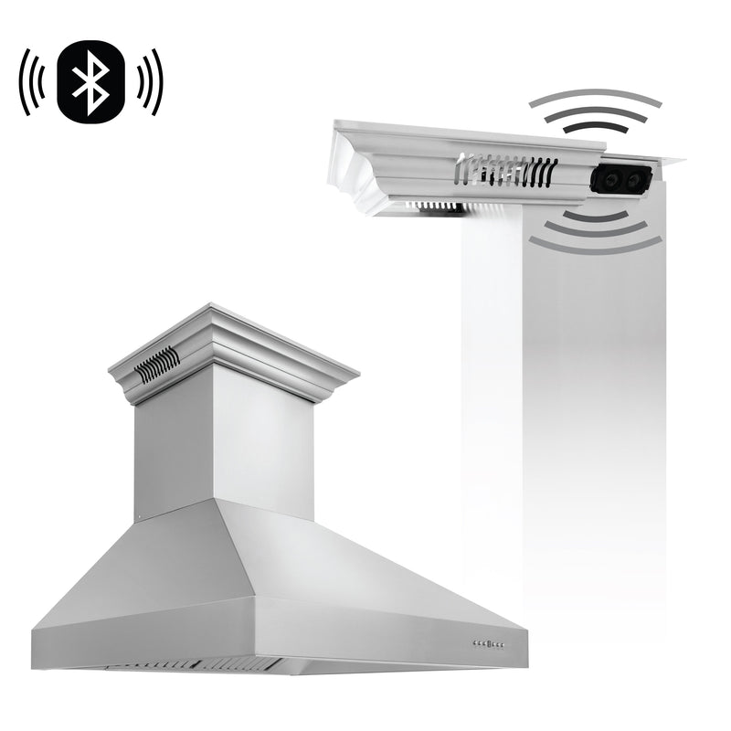ZLINE 42 in. Professional Wall Mount Range Hood in Stainless Steel with Built-in CrownSound Bluetooth Speakers (697CRN-BT-42) ZLINE