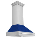 ZLINE 36" Stainless Steel Range Hood with Blue Gloss Shell and Stainless Steel Handle