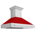 ZLINE 48" Stainless Steel Range Hood with Red Matte Shell and Stainless Steel Handle