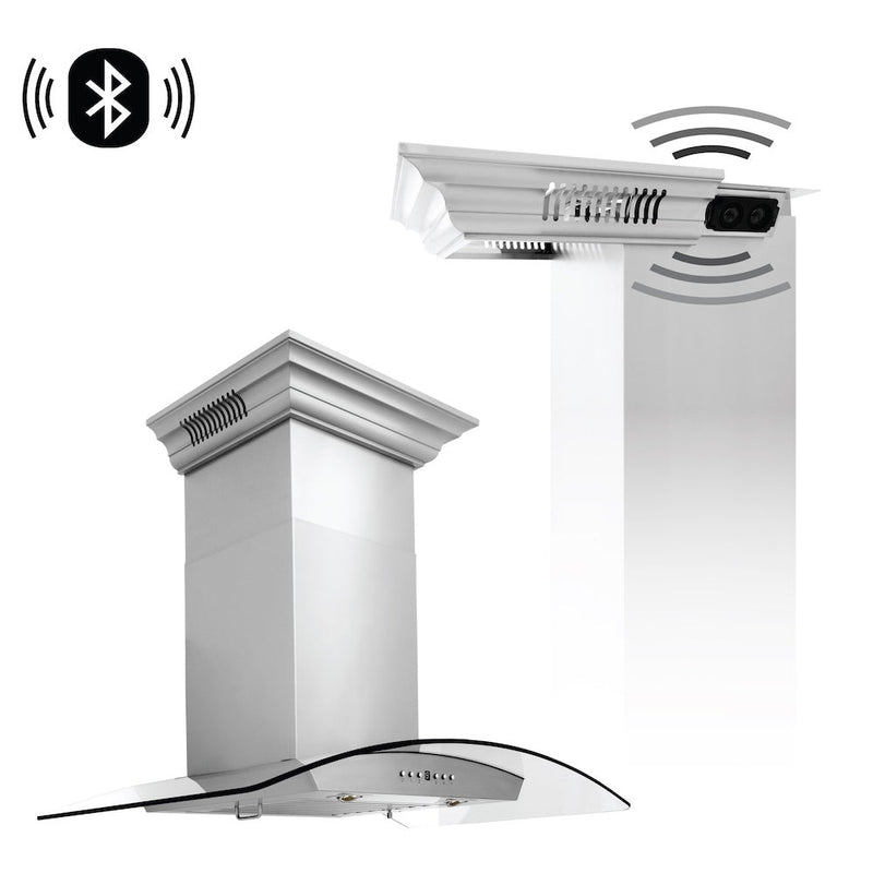ZLINE 36 in. CrownSound™ Ducted Vent Wall Mount Range Hood in Stainless Steel and Glass with Built-in Bluetooth Speakers