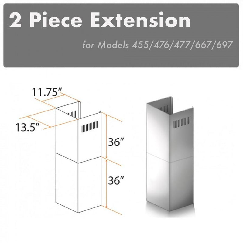 ZLINE 2-36" Chimney Extensions for 10 ft. to 12 ft. Ceilings (2PCEXT-455/476/477/667/697) ZLINE