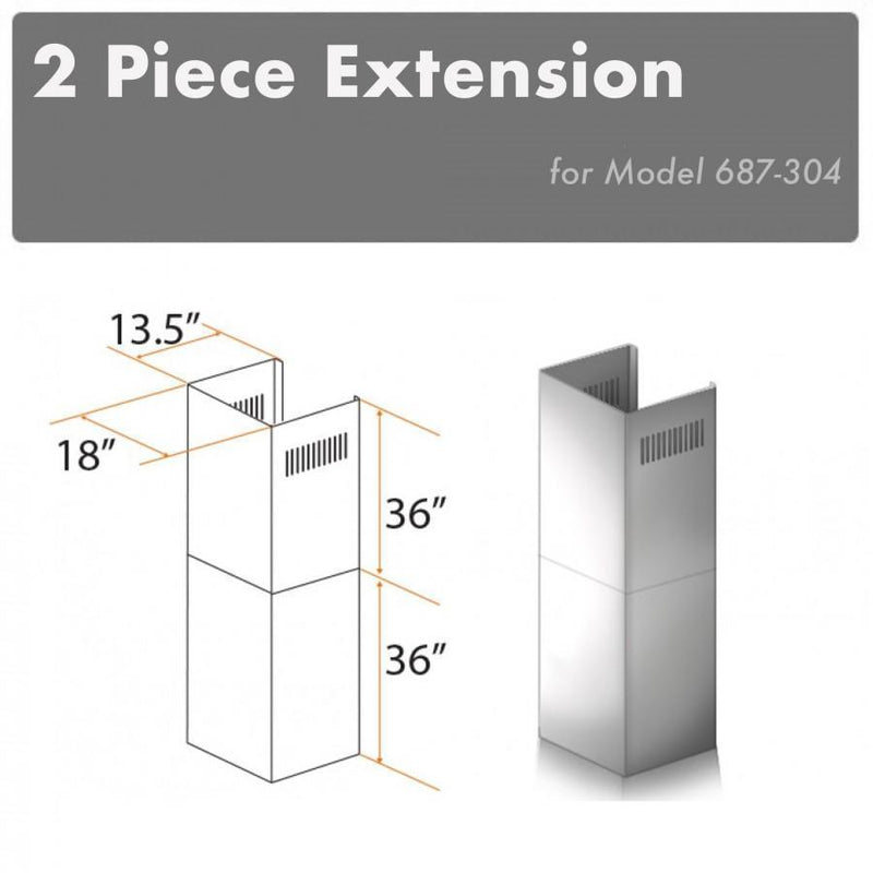 ZLINE Chimney Extension in Stainless Steel [2-36 in.] (Outdoor) (2PCEXT-687-304) ZLINE