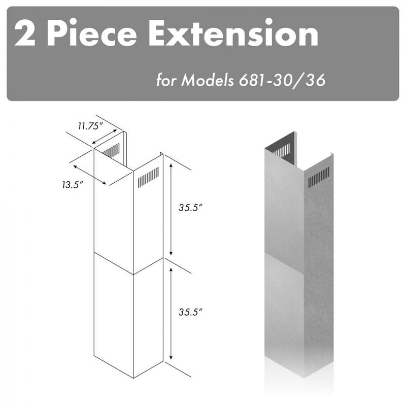 ZLINE 2PCEXT-681-30/36 71 in. Chimney Extension in Satin Stainless Steel