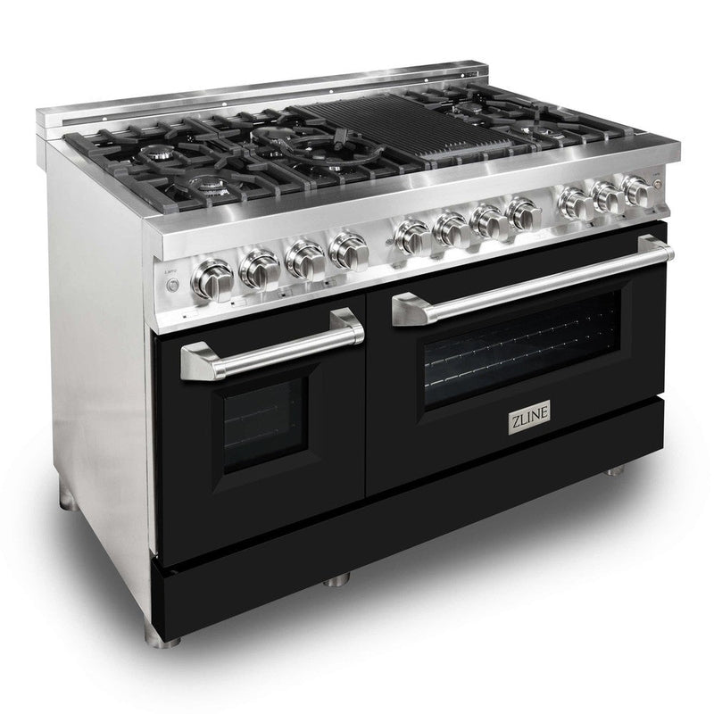 ZLINE 48 in. 6.0 cu. ft. Legacy Dual Fuel Range with 7 Burner Gas Cooktop and 2 Electric Ovens in Stainless Steel and Bl