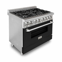 ZLINE 36 in. 4.0 cu. ft. Dual Fuel Range with Gas Stove and Electric Oven in Stainless Steel with Black Matte Door