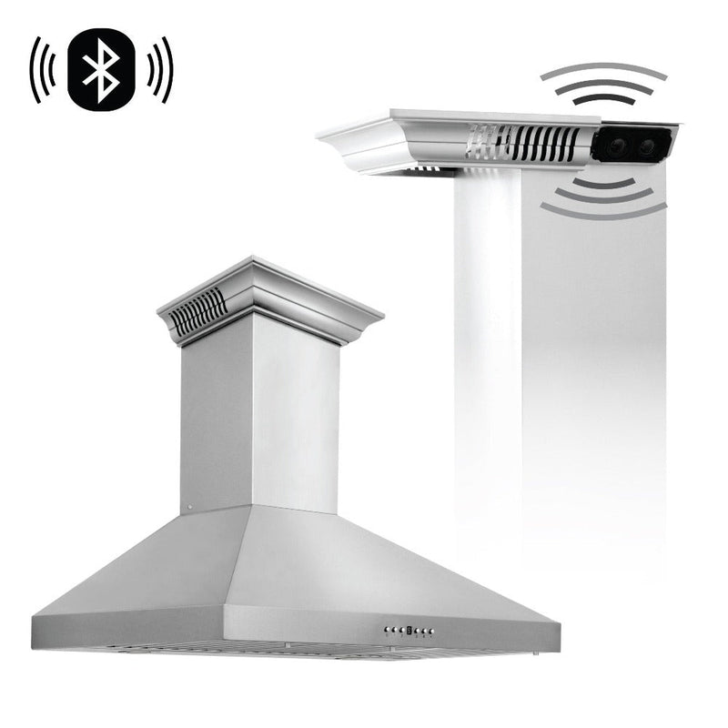 ZLINE 36 in. CrownSound™ Ducted Vent Wall Mount Range Hood in Stainless Steel with Built-in Bluetooth Speakers (KL3CRN-B
